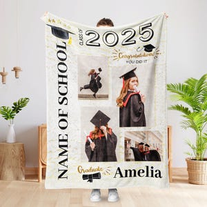 Personalized Graduation Photo Collage Blanket, Graduation Class Of 2025 Blanket, Graduation Gifts For Senior, College Celebration Blanket
