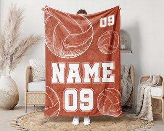 Personalized Volleyball Player Blanket, Custom Name & Number Throw Blankets, Gift for Daughter Mom Team, Volleyball Blanket