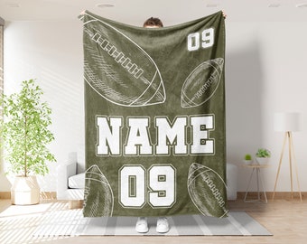 Personalized Football Player Blanket, Custom Name & Number Throw Blankets, Football Blanket, Sports Blanket