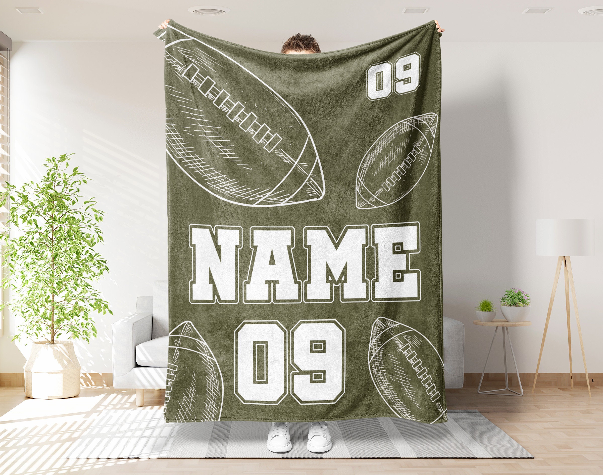 Personalized Football Player Blanket, Custom Name & Number Throw Blankets, Football Blanket, Sports Blanket