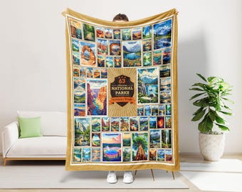 63 US National Parks Blanket, US Park Blanket, Nature Lover Gift, Travel Home Decor, Travel Camping Blanket, Travel Decor