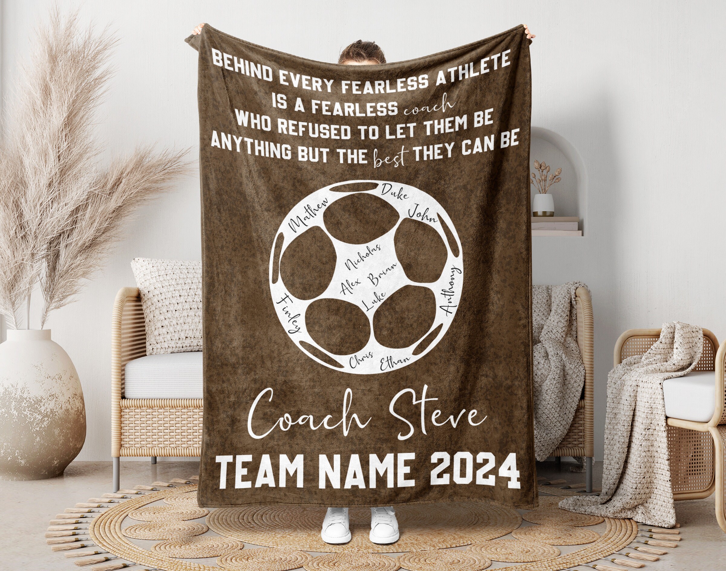 Personalized Name Coach Soccer Blanket, Custom Team Name And Members Throw Blankets, Soccer Blanket, Thank You Soccer Coach Blanket