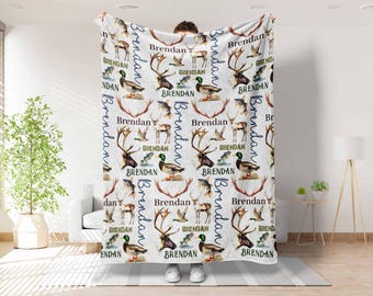 Personalized Name Hunting Blanket, Deer Hunting, Fishing Lover Gift, Lake Cabin Decor, Father Day's Gift, Baby Shower Gift