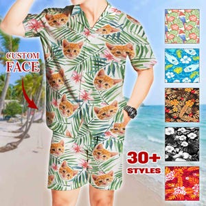 Customized Dog Cat Face Hawaiian Shirt, Personalized Photo Hawaiian Shirt, Pet Face Tropical Pattern Shirt for Men Women Bachelor Party Gift