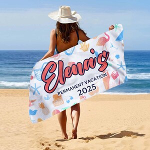 Vintage Permanent Vacation Beach Towel With Name, Custom Retirement 2025 Towels, Woman Doctor Teacher Retirement, Women Farewell Coworker