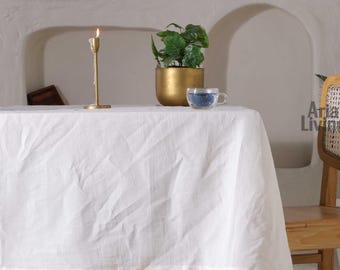 Handmade White Linen Tablecloth, Natural Dining Table Cover, Custom Size
