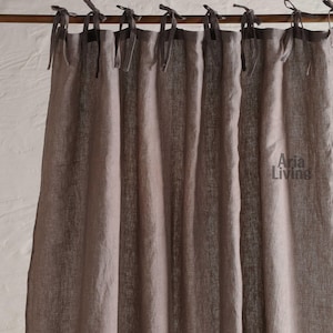 Boho Linen Curtains for Living Room – Natural Linen Window Panels, Rustic Farmhouse Bedroom Drapes, Linen Shower Curtains