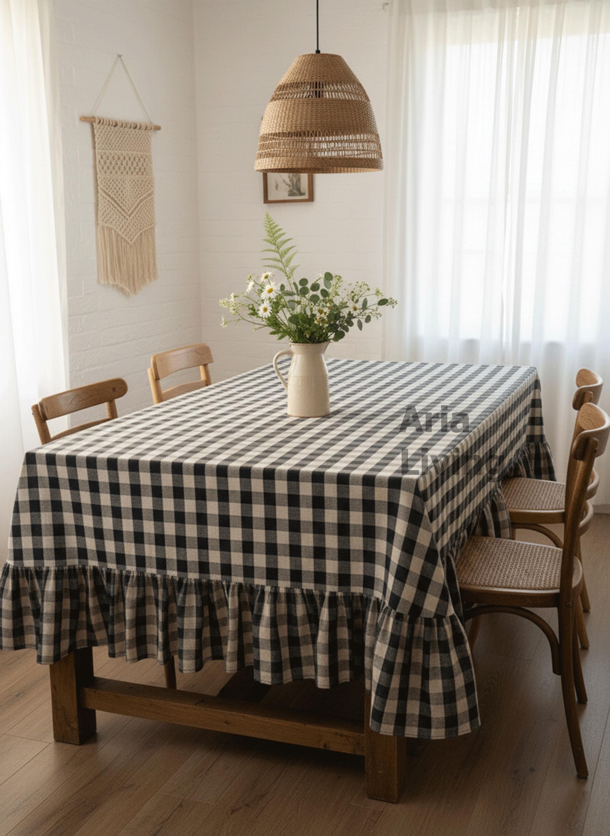 Table Cloth Pattern Custom Linen Checkered Ruffled Tablecloth – Gingham Table Cloth for ...