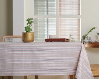 Handgjord randig linneduk – flerfärgad pastell, anpassad storlek