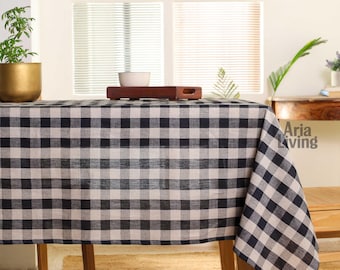 Handmade Linen Checkered Tablecloth – Farmhouse Gingham Table Cover