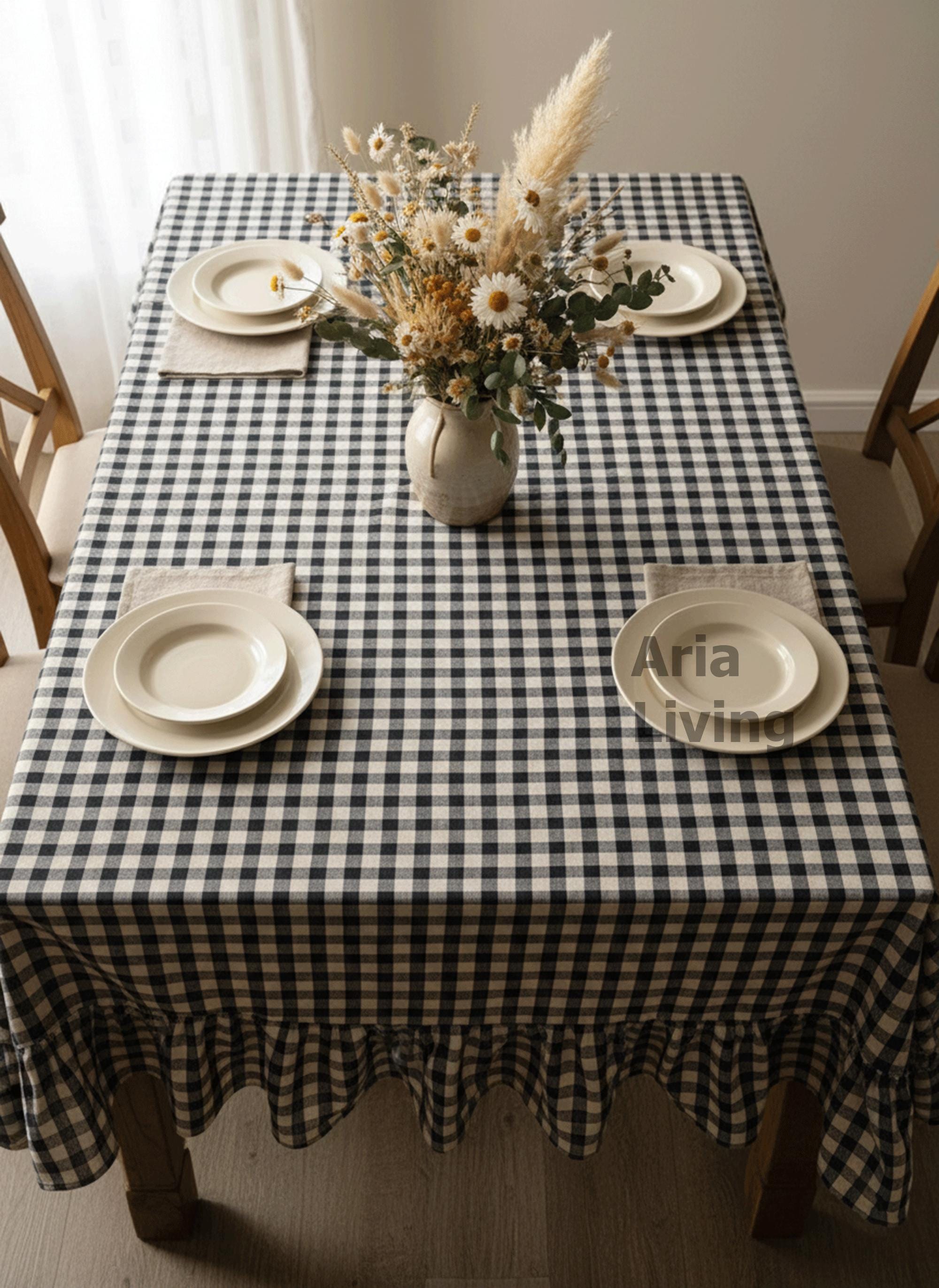 Table Cloth Pattern Custom Linen Checkered Ruffled Tablecloth – Gingham Table Cloth for ...