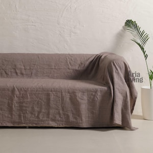 Anpassade överdrag i naturligt linne för vardagsrum, tvättbart sofföverdrag i linne, extra stort sofföverdrag i linne, överkast i linne