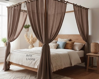 Handgefertigte Himmelbett Vorhänge aus Leinen