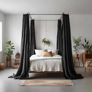 Linen Canopy Curtains - Breathable, Flowing Panels for Four-Poster Beds