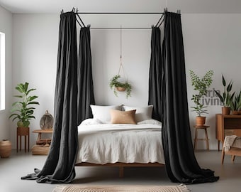 Linen Canopy Curtains - Breathable, Flowing Panels for Four-Poster Beds