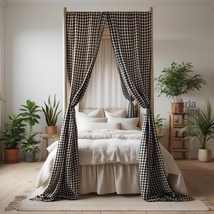 Linen Bed Canopy Curtains - Airy, Cozy Farmhouse Drapes