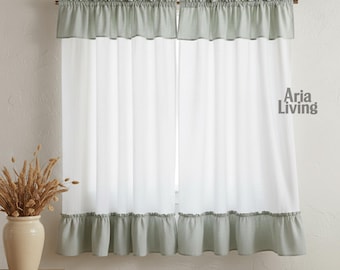 Rustic Pure Linen Ruffle Curtains,Natural Linen Window Panels Farmhouse Home Decor Ruffled Drapes