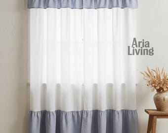 Natural Linen Ruffled Curtain Panel: Soft Washed Farmhouse Style