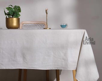 Silver Foil Linen Tablecloth, Handmade Stonewashed Table Linen