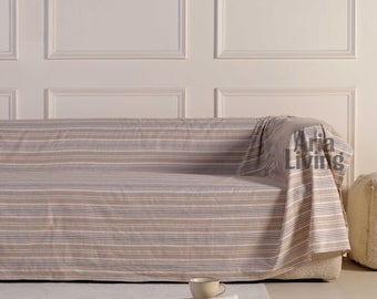 Linen Sofa Cover: Boho Stripe Design (Washable, Oversized)