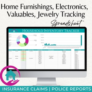 Household Furniture, Electronics, Valuables Inventory Spreadsheet, Home Furnishings Inventory List, Household Items Checklist Google Sheets