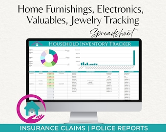 Household Inventory Spreadsheet - Furniture, Electronics, Valuables, Home Furnishings Inventory List, Google Sheets Checklist