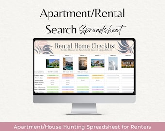Spreadsheet voor het zoeken naar een appartement, checklist voor het zoeken naar een huis, checklist voor het zoeken naar een appartement, appartementenvergelijking, spreadsheet voor huurders met foto's