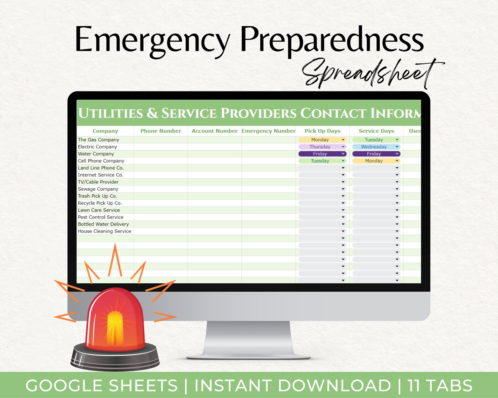 Emergency Preparedness Checklist, Emergency Spreadsheet, Emergency ...