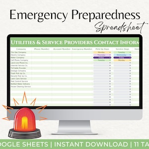Emergency Preparedness Checklist, Emergency Spreadsheet, Emergency Checklist, Survival Inventory Spreadsheet, Emergency Preparedness Kit
