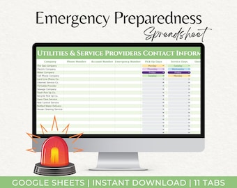 Emergency Preparedness Checklist, Emergency Spreadsheet, Emergency Checklist, Survival Inventory Spreadsheet, Emergency Preparedness Kit
