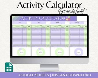Activity Calculator Spreadsheet, Track Daily Activities and Calorie Count, Exercise and Activity Tracker, Activity Goal Tracking Spreadsheet