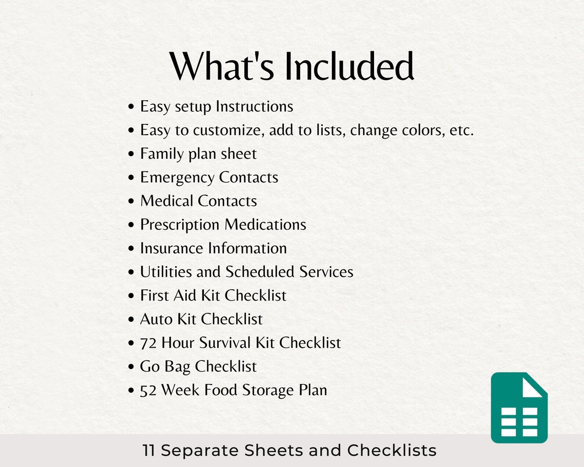 Emergency Preparedness Checklist, Emergency Spreadsheet, Emergency ...