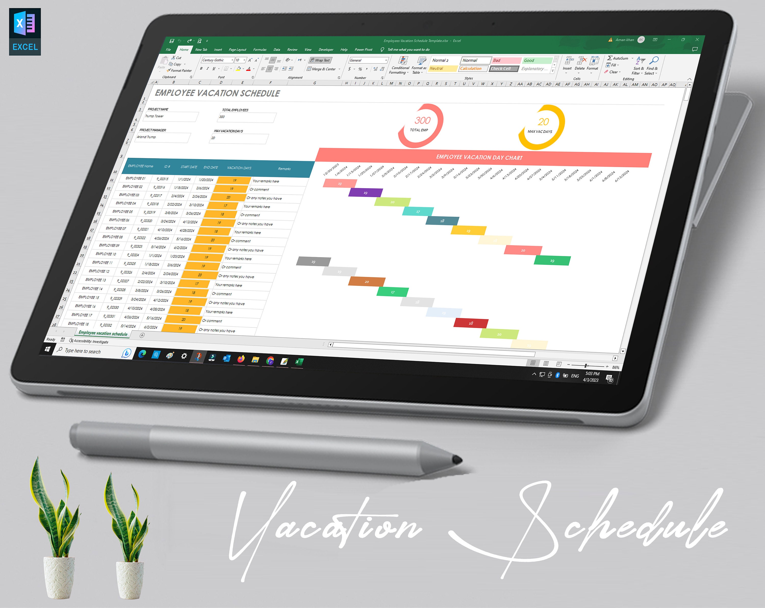 Employees Vacation Schedule Template | Vacation Tracking | Leave ...