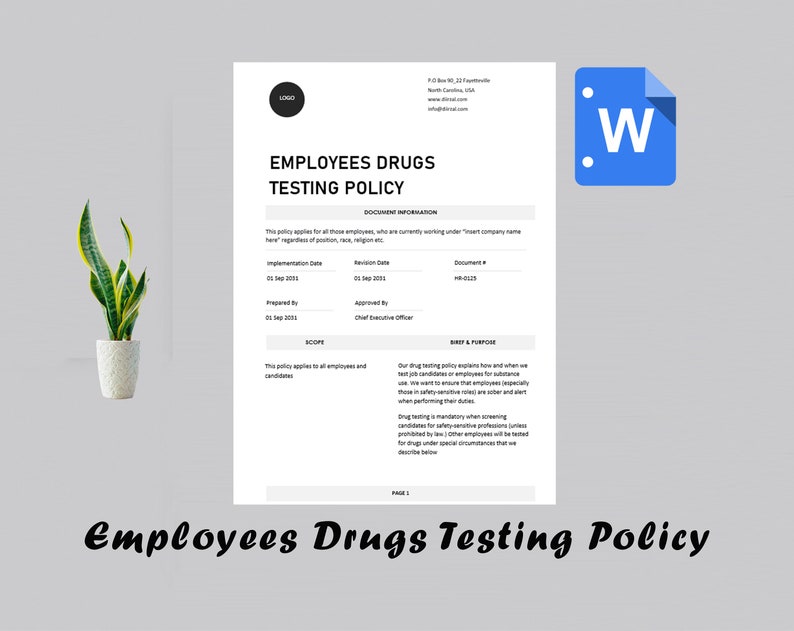 Employees Drugs Testing Policy Template HR Employment Templates Digital