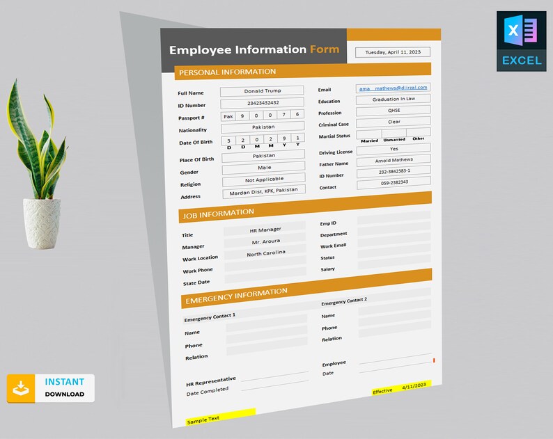 Employee Information Form Template Employee Database New Hire Form ...
