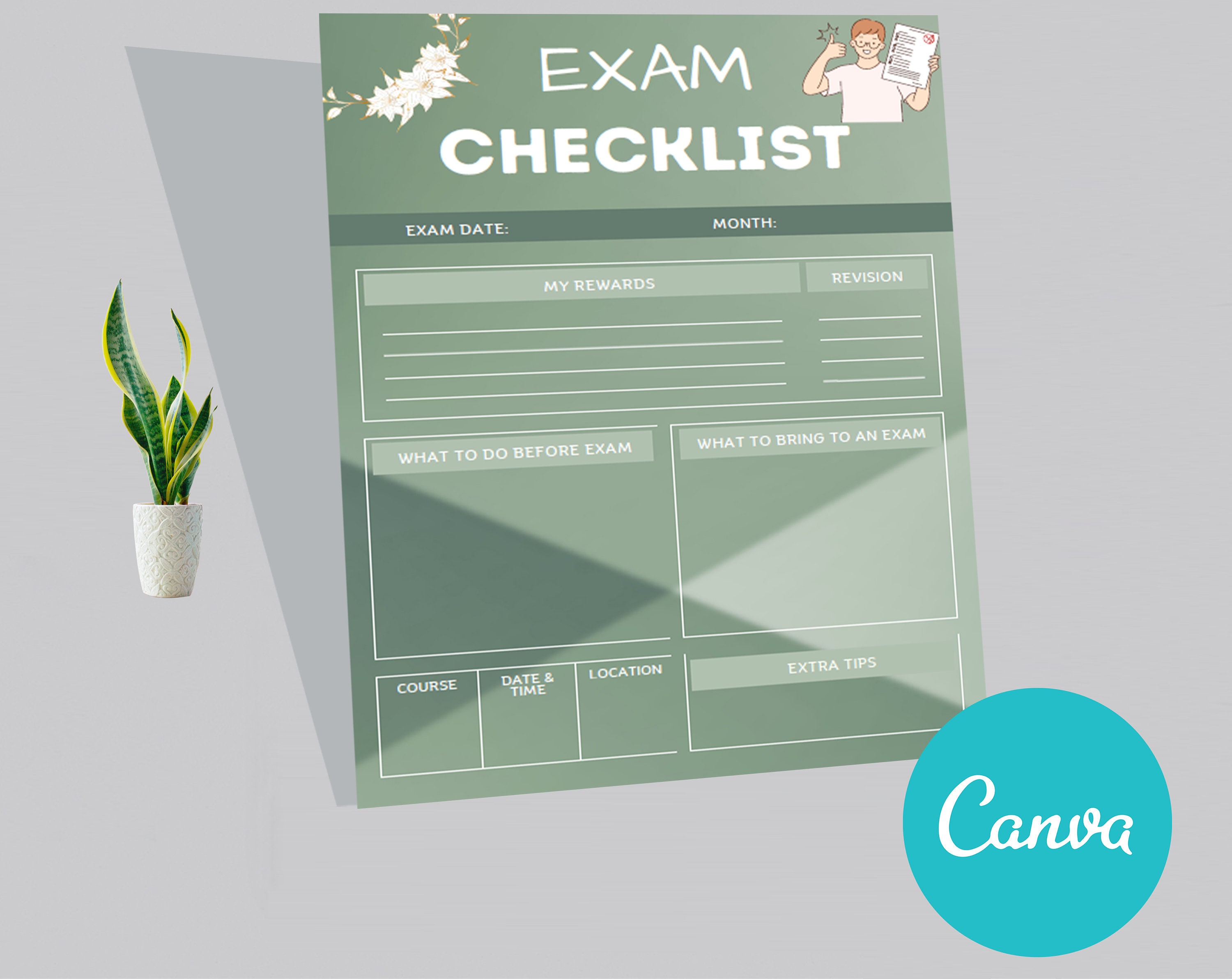 Exam Study Planner Printable Pack Exam Planner Student Planner Study ...