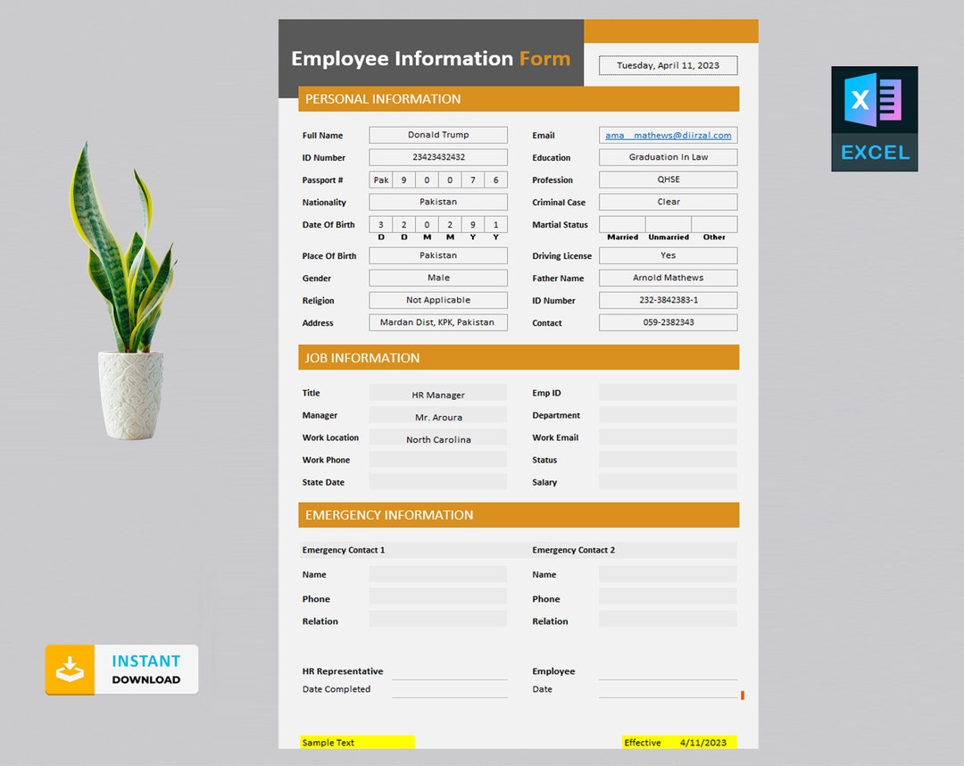 Employee Information Form Template Employee Database New Hire Form Employee Information Form Template Employee Database New Hire Form