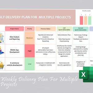 Multiple Projects Weekly Report Template | Project Management | Multi-project planner | Project Report Template | Project Management System