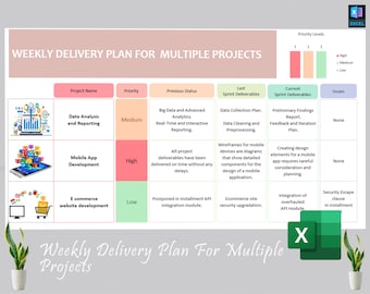 Multiple Projects Weekly Report Template | Project Management | Multi-project planner | Project Report Template | Project Management System