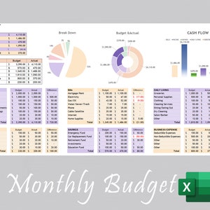 Monthly Budget Template | Personal Budget Microsoft Excel Template | Monthly Budget Spreadsheet | Monthly Budgeting Printable