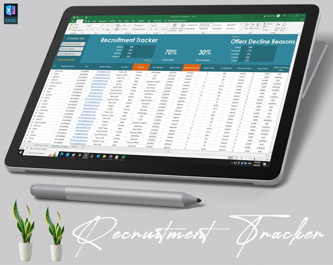 Recruiting Tracking Recruitment Tracking Matrix | Recruitment Tracker Excel | Recruitment ...