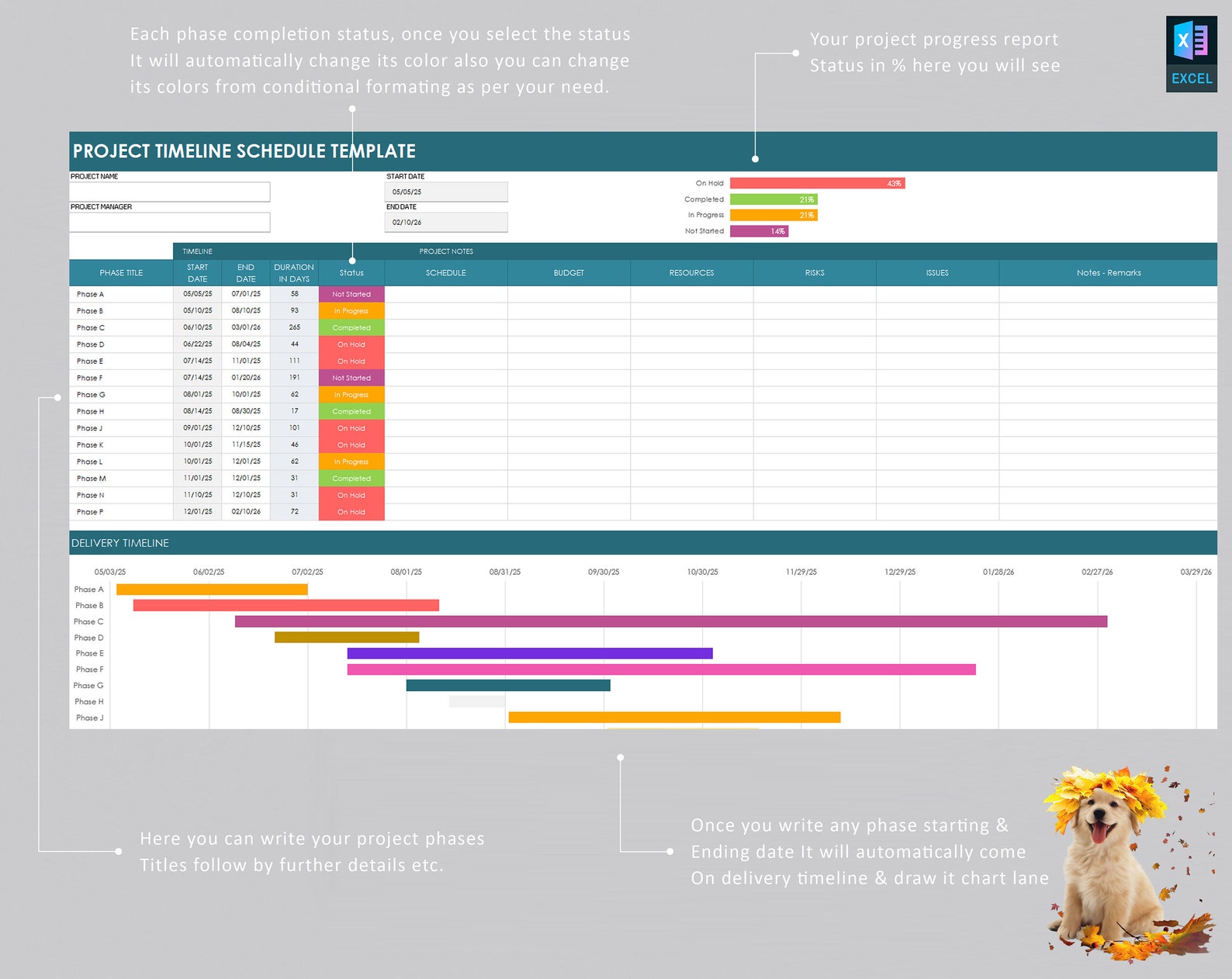 Project Timeline Schedule Template | Project Management Tools | Project ...