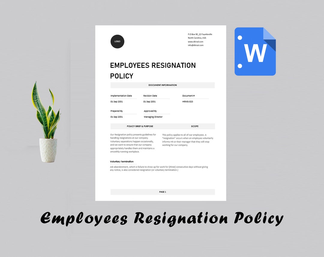 Employees Resignation Policy Template Termination of Employment