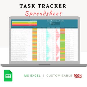 Customizable Task Tracker - Daily Task Tracking Spreadsheet - Daily Task Planner -  Task Organizer - Productivity Planner - Work Planner
