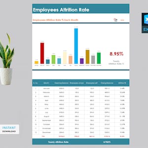 Employees Attrition Rate Template | Human Resources Template | HR Forms HR Excel Spreadsheet | Human Resources Form | HR Template