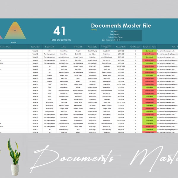 Document Tracking Matrix Template | Document Organizer | Document Tracker | Document Storage | File Organizer | Quality Management System