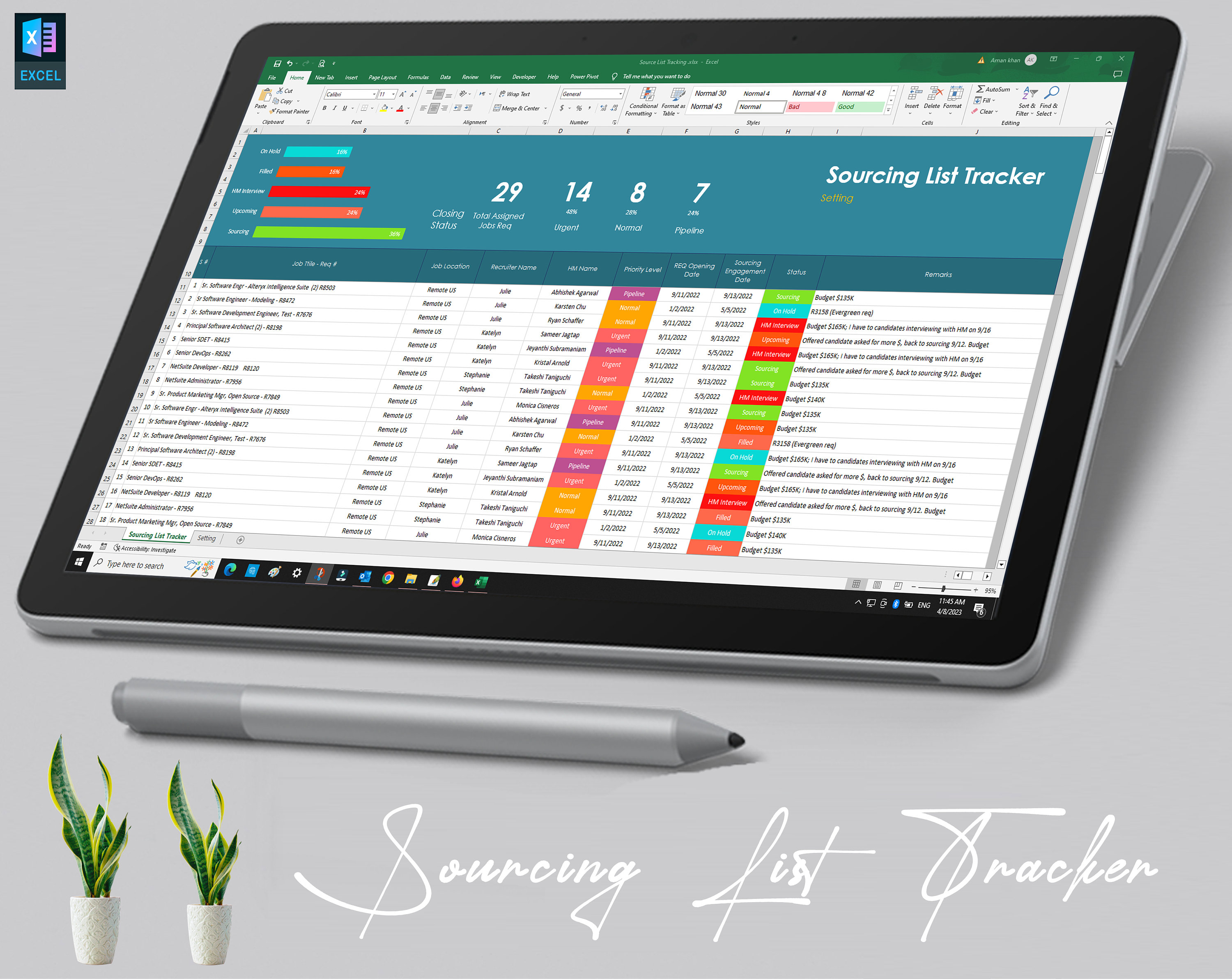 Source Tracker Example Sources Tracking Template | Recruiter Tracker | Recruiter Template | HR ...