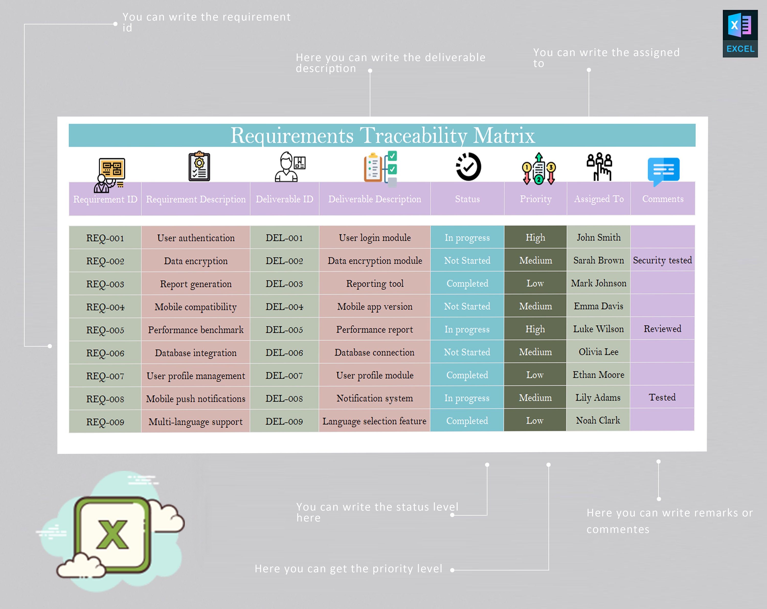 Requirements Excel Requirements Traceability Matrix | Project Management System |project ...