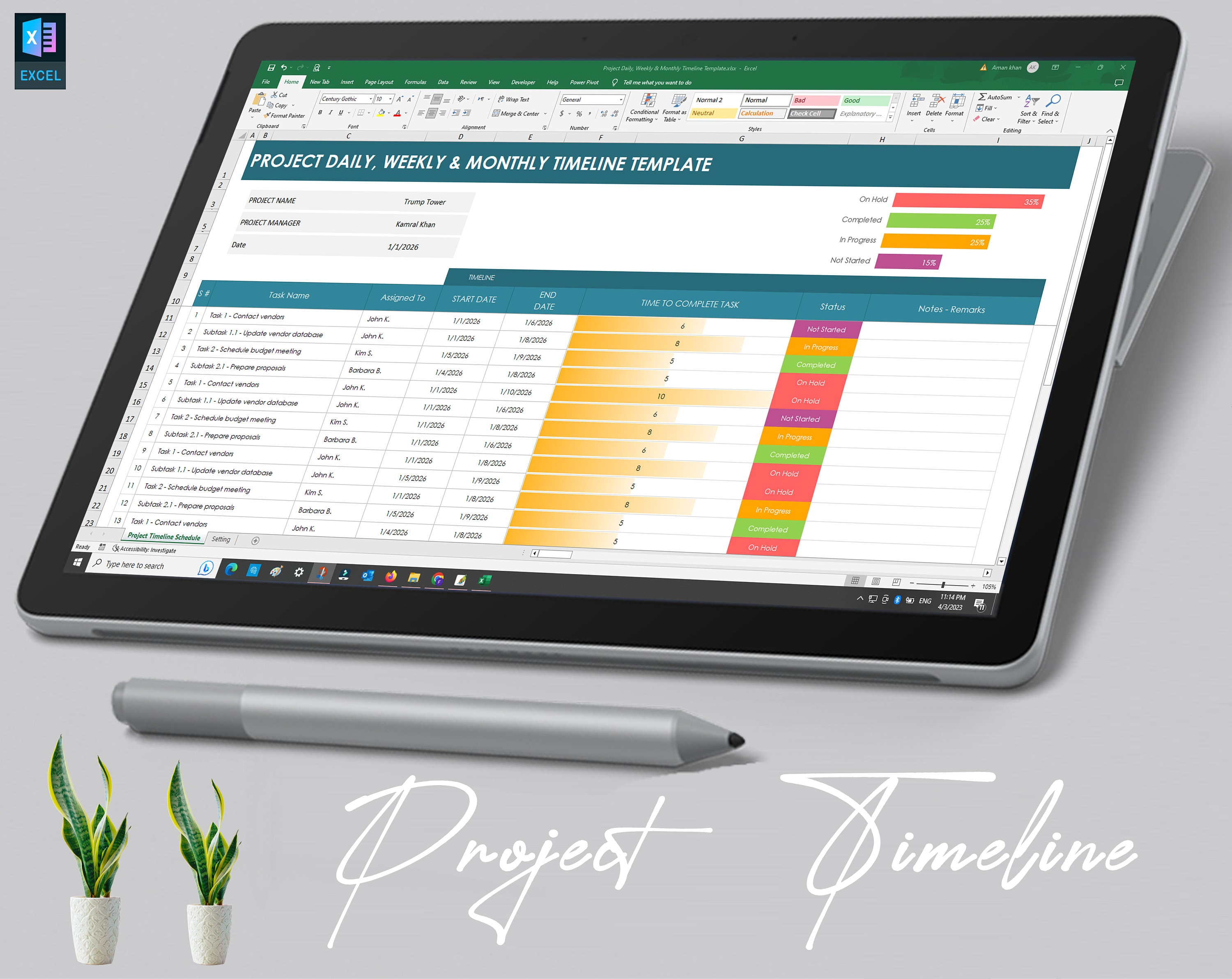 Project Daily Weekly & Monthly Timeline Template Project - Etsy