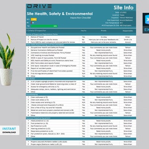Site HSE Inspection Checklist Template | Safety Checklist | HSE Checklist | Health and Safety | HSE Inspection | Safety Inspection Checklist